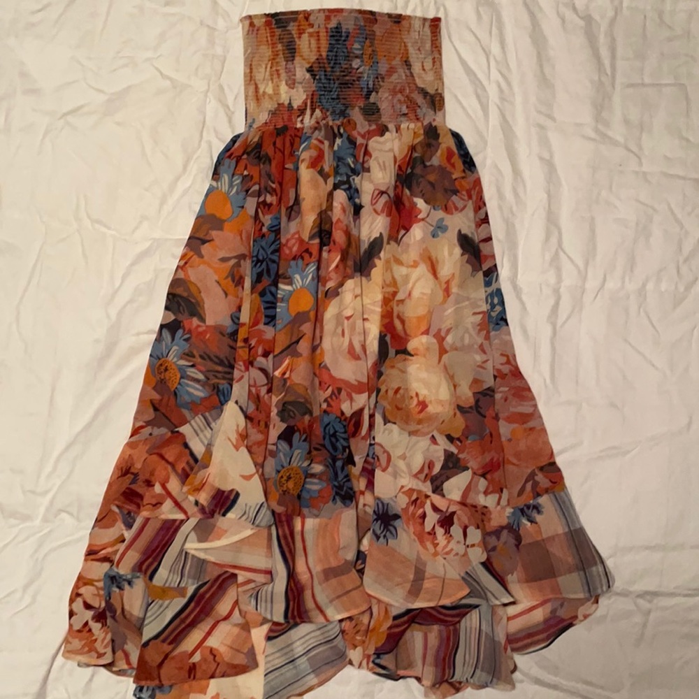 Amenities + Kin multi colored strapless dress